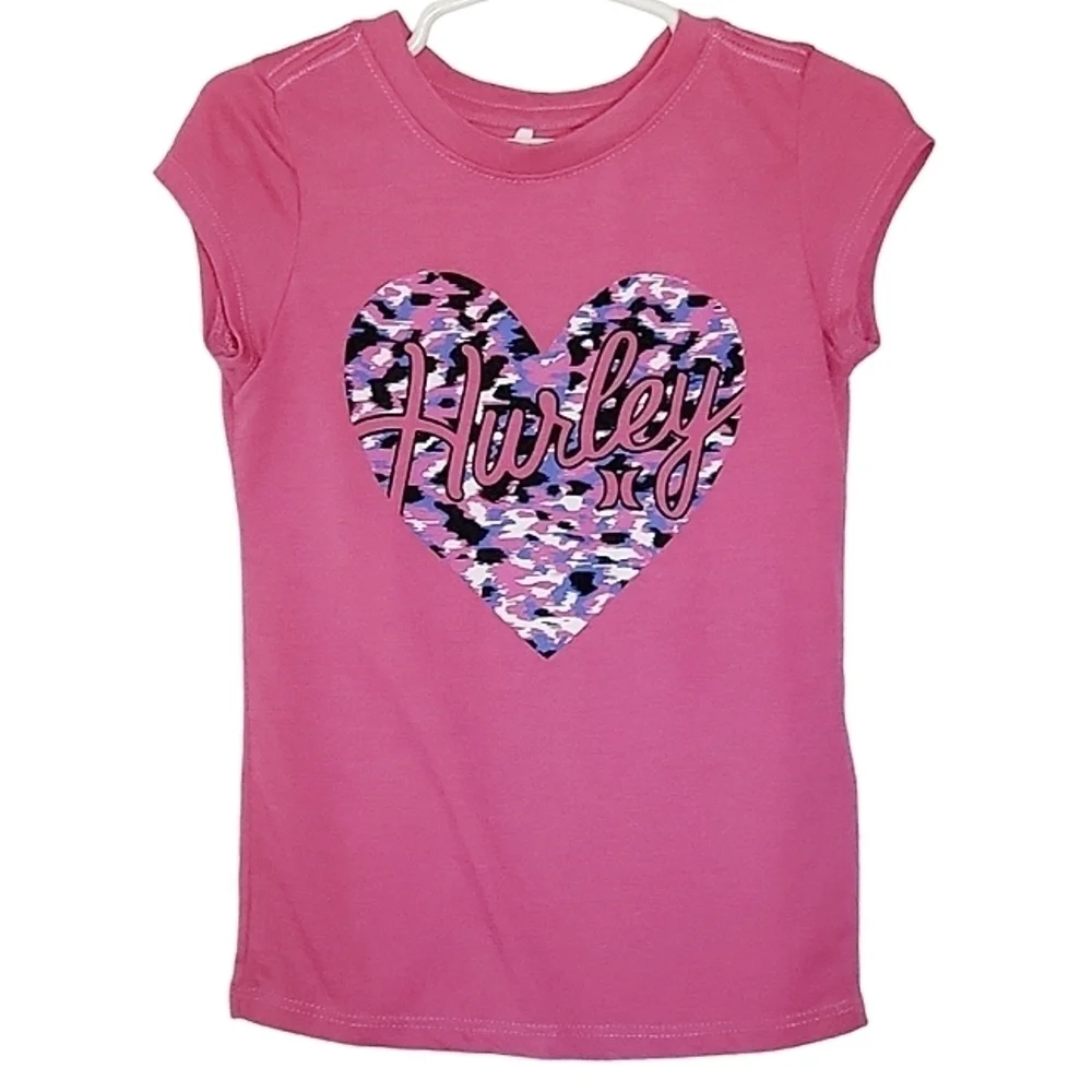 K1136 * Hurley Girls Heart Graphic Tee Pink Size 4